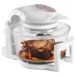 Andrew James 12-17 Litre 1400W Digital Halogen Oven Air fryer Cooker With Hinged Lid | Full Accessories Pack Including Skewers | Spare Bulb | Extender Ring to Increase Capacity to 17L (White)