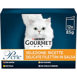 Gourmet Perles humides pour Chat en Sauce avec Poulet, Canard, dindes, Veau avec légumes- 72 enveloppes de 85 g chacune (6 boîtes de 12 x 85 g)