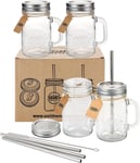 Smiths Mason Jars 16Oz/473Ml 4 Pack Glass Jars with Lids, Metal Straws