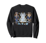 Blue Nutcracker Soldier Blue Christmas Tree Toile Floral Bow Sweatshirt