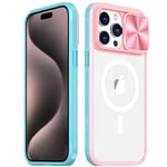 Rdyi6ba8 Clair Coque pour iPhone 15 Pro, Transparente Étui [Ne Jaunit Jamais] Protection de la Caméra Étui avec Coulisse Cache Objectif pour iPhone 15 Pro - Rose + Vert