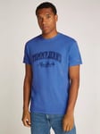 Tommy Jeans Cotton Regular Fit Short Sleeve Vintage Varsity T-Shirt, Tempo Blue