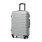 WITTCHEN Valise de Voyage Bagage à Main Valise Cabine Valise Rigide en ABS avec 4 roulettes pivotantes Serrure à Combinaison Poignée télescopique Groove Line Taille M Gris