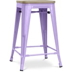 Tabouret de bar design industriel - bois et acier - 61cm - Stylix Violet pastel