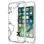 ZhuoFan for Apple iPhone SE 2020/7/8/SE 2022 4.7 inch Phone Case Transparent Clear with Pattern [Ultra Slim] Shockproof Soft Gel TPU Silicone Bumper Skin Back Cover (World Map)