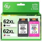 Prodoki 62 XL Cartouche d'encre Remplacement pour Cartouche HP 62 Noir et Couleur XL pour Cartouche HP 62XL pour Envy 5640 5540 7640 5547 5548 5642 5644 OfficeJet 5740 5742 200 250 (2er-Pack)