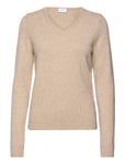 Viril V-Neck L/S Knit Top - Noos Tops Knitwear Jumpers Beige Vila