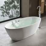 Sogood® Baignoire Îlot Ovale 150cm Blanc Vicenza599 Acrylique avec Bonde 150x79x56cm - Blanc