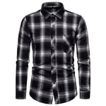 RIQWOUQT Homme Chemise Fleurie Manches Longues,Gris Et Noir Plaid Personnalité Vêtements pour Hommes Tops Chemise Formelle pour Hommes Tops Casual Business Plaid Impression À Manches Longues Socia