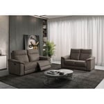 STANLEY - Canapé Relax Electrique 3 Places + Canapé 2 Places Fixe Tissu Gris Foncé