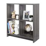 Iris Ohyama, Meuble de rangement ouvert, Bibliothèque, Étagère de 4 casiers, Grande capacité, horizontale & verticale, Bureau, Chambre, Salon - Wood Open Shelf WOS-4 - Chêne Gris