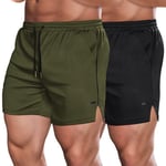 COOFANDY Lot de 2 Shorts de Sport pour Homme Short de Course à Pied à séchage Rapide Short d'entraînement de Fitness Vert armée/Noir XL