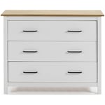 Commode en pin massif décor ciré blanc et chêne, meuble de rangement - Longueur 100 x Profondeur 40 x Hauteur 80 cm Pegane