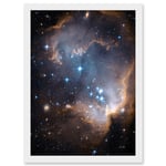 Hubble Space Telescope Image Observations Infant Stars Small Magellanic Cloud Galaxy Bright Blue Glowing Star Cluster NGC 602 Nebula Dust Pillars Art