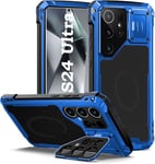 AFENGBOX for Samsung Galaxy S24 Ultra Case,Heavy Duty Armour Samsung S 24 Ultra Phone Case with Camera Cover Stand,Military Shockproof Rugged 360° Full Body Protective Cover for Galaxy S24 Ultra,Blue