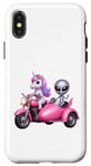 Coque pour iPhone X/XS Licorne et extraterrestre OVNI équitation une moto garçons filles femmes