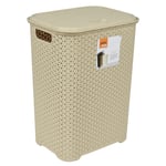 Drop All LARGE Plastic Laundry Basket & Lid Washing Clothes Storage Hamper BEIGE