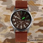 Mode Herrklockor Lysande Visar Klocka Lyx Militär Sport Date Quartz Armbandsur Herr Casual Nylon watch maskulin brown silver