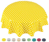 Home Direct Round Oilcloth PVC Wipe Clean Tablecloth 140cm 55" Polka Dot Yellow