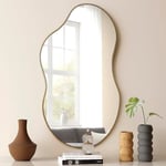 SHYFOY Miroir asymétrique - Miroir mural décoratif avec paroi arrière en MDF - Dimensions : 81 x 49 cm - Cadre en métal - Grand miroir pour salon, couloir, entrée, salle de bain - Doré