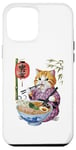 Coque pour iPhone 12 Pro Max Chat animé mignon en kimono mangeant des ramen Anime drôle