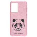 Coque Iphone 12 MINI paillettes rose panda geometrique noir personnalisee