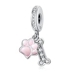 Annmors Dog Print and Bone Charm fits Pandora Charms Bracelets for Woman-925 Sterling Silver Pendant Bead,Girl Jewelry Gifts for Women Bracelet&Necklace