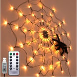 60 Orange LED-lampor med svart spindel, Halloween-dekorationer Spi