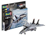 Revell Model Set 63960 F-14D Super Tomcat 1:72 Scale Unbuilt/Unpainted Plastic Model Kit with Contacta Professional Glue, Paintbrush & Selected Aqua Color Paints