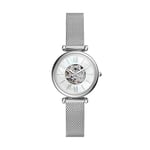 Fossil Watch for Women Carlie Mini Automatic, Automatic Movement, 28 mm Silver Stainless Steel Case with a Stainless Steel Mesh Strap, ME3189