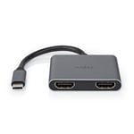 USB Multi-Port Adapter | USB 3.2 Gen 1 | USB-C Hane | 2x HDMI | 0.10 m | Rund | Nickelplaterad | PVC | Svart | Kuvert