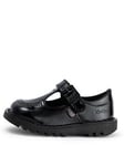 Kickers Kick T Bar Velcro Patent School Shoe - Black, Black, Size 6 Younger