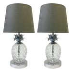Pair of Modern Pineapple Design Touch Operated Table Lamps or Bedside Lights - Chrome with Grey Shade Touch Lamp LED Compatible 42cm Tall