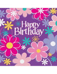 20 stk "Happy Birthday" Servietter med Blomstrete Motiv 33x33 - Birthday Blossoms