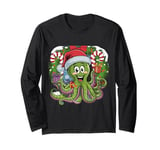 Cute Santa Octopus Under the Sea Christmas Design Long Sleeve T-Shirt