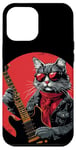 Coque pour iPhone 12 Pro Max Chat à bascule avec lunettes de soleil et guitare pour fan de veste en cuir