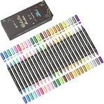 INK LAB Marqueurs Métalliques Stylos 24 Couleur Marqueur Métallique Pens Double Pointe pour Album Photo Scrapbooking Bricolage Carte Artisanat,Moyen &Pointe du Pinceau