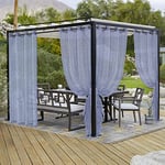 LORDTEX Burlap Linen Look Outdoor Curtains for Patio - 2 Panels Waterproof Sheer Curtains for Pergola, Porch, Cabana and Gazebo Grommet Indoor/Outdoor Voile Sheer Drapes (52 x 108 inch, Navy)