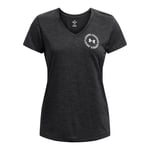 Under Armour Womenss Tech Twist Crest V-Neck T-Shirt in Black - Size UK 4-6 (Womens)