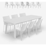 Table extensible 160-220cm + 6 chaises de jardin blanc Liri Light Chaises Modèle: Victoria