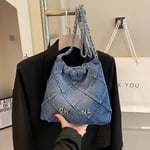 Handväska Märke Designer Denim Rutig Quiltad Dam Axelväska Casual Kedja Crossbody Väska Hinkväska