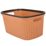 Curver Style Vintage Laundry Basket, Rectangular Strong Plastic Rattan Effect. (Beige with Brown Edge)