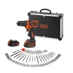 BLACK & DECKER Perceuse visseuse sans fil 10.8 V. 2 batteries. 100 accessoires et une mallette de transport en métal