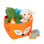 Relaxdays Corbeille de Rangement, Feutre, Motif Renard, Caisse Tissu Enfant, HxLxP : 24x27x18 cm, Coffre Jouets, Orange