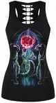 Ocean Plus Femme Crâne Sport Débardeurs Gothique Cache-cœur Gilet d'entraînement sans Manches Chemise Criss Cross Noir T-Shirt Halloween (L (Brustumfang: 92 cm), Animaux et Rose Rouge)