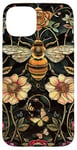 Coque pour iPhone 15 Plus Beau motif abeilles et fleurs noires