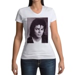 T-Shirt Femme Col V Michael Jackson Portrait Noir Et Blanc Chanteur Pop Star Celebrite