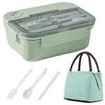 Tohoee Boite Bento Lunch Box 1250ml Boite Repas Box Enfant Adulte 3 Compartiments Boîte à Lunch Sans BPA avec Couverts et Sac Thermique Micro-ondables pour Le Pique-Nique l'école Le Travail