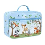 Clastyle Blue Forest Animal Insulated Lunch Bag for Kids Boy Girl, Deer Fox Portable Large Thermal Cooler Lunch Box Bag for School