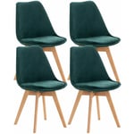 Lot de 4 chaises de salle à manger design scandinave en tissu velours vert pieds bois clair